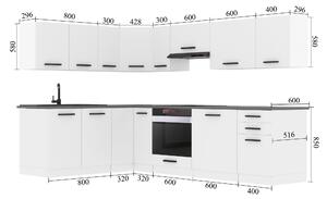 Kuchynská linka Belini Premium Full Version 420 cm biely mat s pracovnou doskou JANET