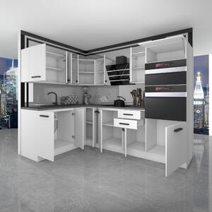 Kuchynská linka Belini Premium Full Version 420 cm šedý antracit Glamour Wood s pracovnou doskou MELANIE