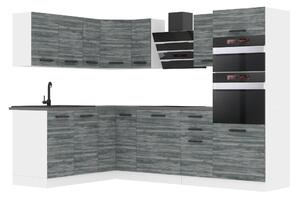Kuchynská linka Belini Premium Full Version 420 cm šedý antracit Glamour Wood s pracovnou doskou MELANIE