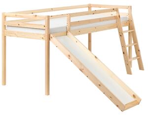 Detská vyvýšená posteľ svetlohnedá borovicové drevo 90 x 200 cm s roštom rebríkom a šmykľavkou lôžko pre deti