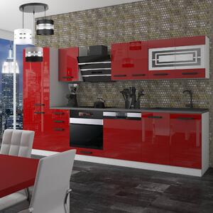Kuchynská linka Belini Premium Full Version 300 cm červený lesk s pracovnou doskou CINDY