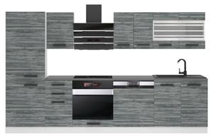 Kuchynská linka Belini Premium Full Version 300 cm šedý antracit Glamour Wood s pracovnou doskou CINDY