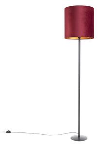 Stojaca lampa čierna s červeným zamatovým tienidlom so zlatom 40 cm - Simplo