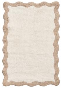 Kúpeľňová predložka béžová a hnedá bavlnená obdĺžnikový tvar vlnitý okraj 60 x 90 cm koberec do kúpeľne moderný dizajn