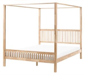 Rám postele s baldachýnom svetlohnedá kaučukové drevo 180 x 200 cm lamelové čelo minimalistický dizajn