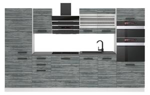 Kuchynská linka Belini Premium Full Version 300 cm šedý antracit Glamour Wood s pracovnou doskou MILA