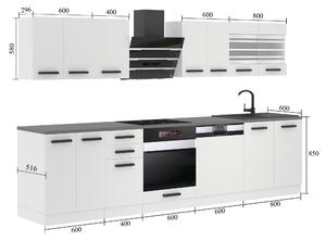 Kuchynská linka Belini Premium Full Version 300 cm biely mat s pracovnou doskou LUCY