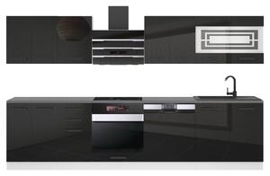 Kuchynská linka Belini Premium Full Version 300 cm čierny lesk s pracovnou doskou LUCY