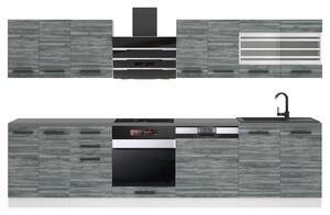 Kuchynská linka Belini Premium Full Version 300 cm šedý antracit Glamour Wood s pracovnou doskou LUCY