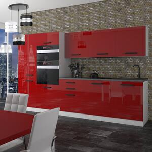 Kuchynská linka Belini Premium Full Version 300 cm červený lesk s pracovnou doskou GRACE