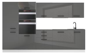 Kuchynská linka Belini Premium Full Version 300 cm šedý lesk s pracovnou doskou GRACE