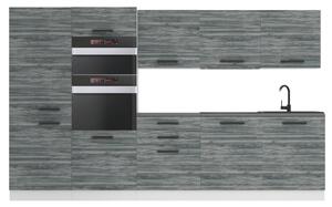 Kuchynská linka Belini Premium Full Version 300 cm šedý antracit Glamour Wood s pracovnou doskou GRACE