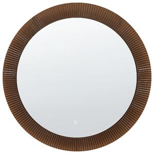 Nástenné závesné zrkadlo s LED osvetlením hnedé okrúhly tvar 80 x 80 cm moderný štýl kúpeľňa spálňa