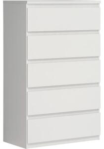 Komoda CHELSEA 5 zásuviek - 77,2 cm - matná biela