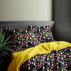 Ervi bavlnené obliečky DUO - farebné kvety na čiernom/žltej