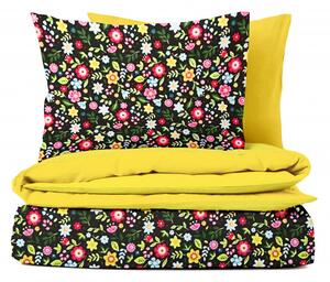 Ervi bavlnené obliečky DUO - farebné kvety na čiernom/žltej