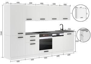 Kuchynská linka Belini Premium Full Version 300 cm biely mat s pracovnou doskou ROSE