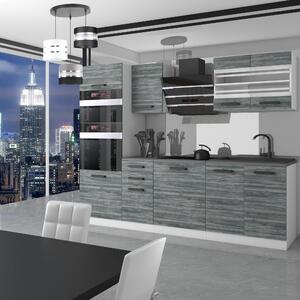 Kuchynská linka Belini Premium Full Version 240 cm šedý antracit Glamour Wood s pracovnou doskou TRACY