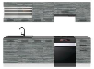 Kuchynská linka Belini Premium Full Version 240 cm šedý antracit Glamour Wood s pracovnou doskou LILY