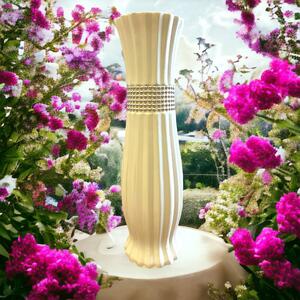 Váza biela keramická so striebornou ozdobou
