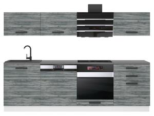 Kuchynská linka Belini Premium Full Version 240 cm šedý antracit Glamour Wood s pracovnou doskou LINDA