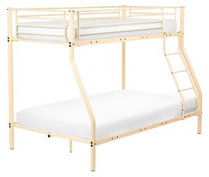 Poschodová posteľ pre 3 osoby béžová kovová oceľ 90/120 x 200 cm jednolôžko a dvojlôžko vysoká posteľ moderný štýl detská izba