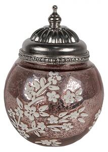 Ružová sklenená svietiaca LED lampáš s kvietkami Balli - Ø 11*15 cm - Clayre & Eef