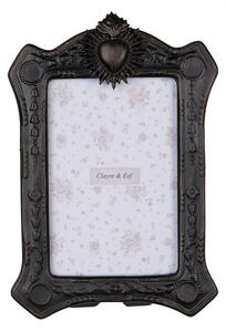 Čierny fotorámik zdobený srdcom - 15*3*22 cm / 10*15 cm - Clayre & Eef