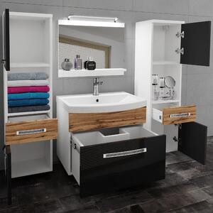 Kúpeľňový nábytok Belini Premium Full Version čierny lesk / dub wotan + umývadlo + zrkadlo + LED osvetlenie Glamour 114