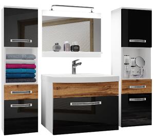 Kúpeľňový nábytok Belini Premium Full Version čierny lesk / dub wotan + umývadlo + zrkadlo + LED osvetlenie Glamour 114