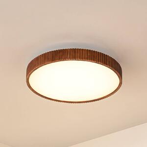 Lindby stropné LED svetlo Velua, biele/tmavé drevo, Ø 50 cm, Tmavé drevo, Obývacia izba / jedáleň, Drevo, Moderný