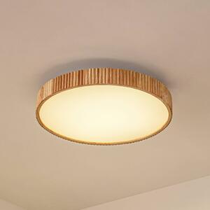 Lindby stropné LED svetlo Velua, biele/svetlé drevo, Ø 50 cm, Svetlé drevo, Obývacia izba / jedáleň, Drevo, Moderný