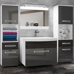 Kúpeľňový nábytok Belini Premium Full Version šedý lesk / eben kráľovský + umývadlo + zrkadlo + LED osvetlenie Glamour 109