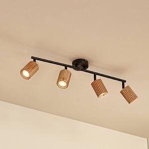 Lindby Stropné bodové svetlo Stralino, 4-pl., dĺžka 60 cm, drevo, Svetlé drevo, Chodba, Drevo, Moderný, Stropné svetlo