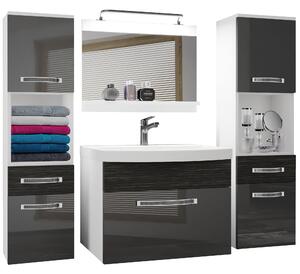 Kúpeľňový nábytok Belini Premium Full Version šedý lesk / eben kráľovský + umývadlo + zrkadlo + LED osvetlenie Glamour 109