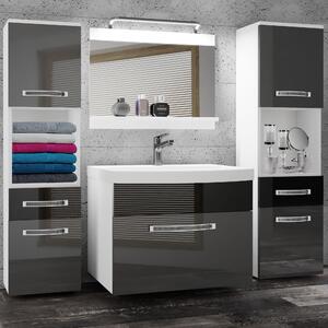 Kúpeľňový nábytok Belini Premium Full Version šedý lesk / čierny lesk + umývadlo + zrkadlo + LED osvetlenie Glamour 107