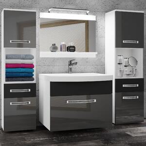 Kúpeľňový nábytok Belini Premium Full Version šedý lesk / čierny mat + umývadlo + zrkadlo + LED osvetlenie Glamour 108