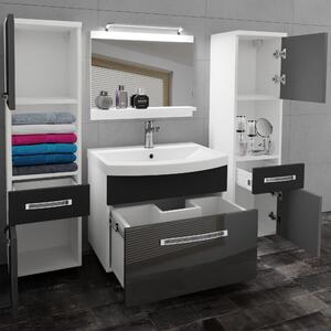 Kúpeľňový nábytok Belini Premium Full Version šedý lesk / čierny mat + umývadlo + zrkadlo + LED osvetlenie Glamour 108