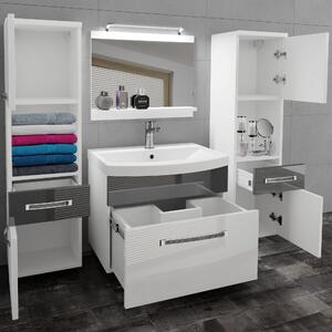 Kúpeľňový nábytok Belini Premium Full Version biely lesk / šedý lesk + umývadlo + zrkadlo + LED osvetlenie Glamour 104