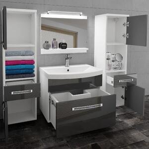 Kúpeľňový nábytok Belini Premium Full Version šedý lesk + umývadlo + zrkadlo + LED osvetlenie Glamour 102
