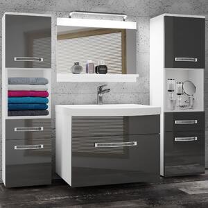 Kúpeľňový nábytok Belini Premium Full Version šedý lesk + umývadlo + zrkadlo + LED osvetlenie Glamour 102