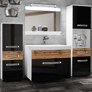 Kúpeľňový nábytok Belini Premium Full Version čierny lesk / dub wotan + umývadlo + zrkadlo + LED osvetlenie Glamour 95