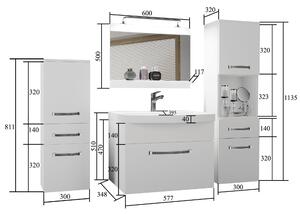 Kúpeľňový nábytok Belini Premium Full Version biely lesk / šedý mat + umývadlo + zrkadlo + LED osvetlenie Glamour 92