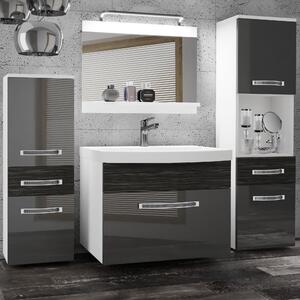 Kúpeľňový nábytok Belini Premium Full Version šedý lesk / eben kráľovský + umývadlo + zrkadlo + LED osvetlenie Glamour 90