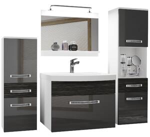 Kúpeľňový nábytok Belini Premium Full Version šedý lesk / eben kráľovský + umývadlo + zrkadlo + LED osvetlenie Glamour 90