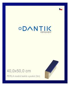 DANTIK rám na obraz 40x50 | PERLA modrá lesklá vysoká (Plexi Čiré)