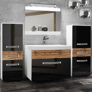 Kúpeľňový nábytok Belini Premium Full Version čierny lesk / dub wotan + umývadlo + zrkadlo + LED osvetlenie Glamour 76