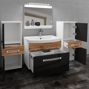 Kúpeľňový nábytok Belini Premium Full Version čierny lesk / dub wotan + umývadlo + zrkadlo + LED osvetlenie Glamour 76