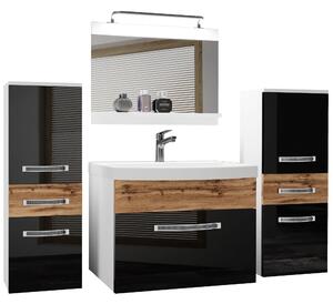 Kúpeľňový nábytok Belini Premium Full Version čierny lesk / dub wotan + umývadlo + zrkadlo + LED osvetlenie Glamour 76 Výrobca