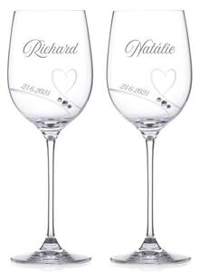 Svadobné poháre na víno Diamante Romance s kryštálmi Swarovski 2 ks